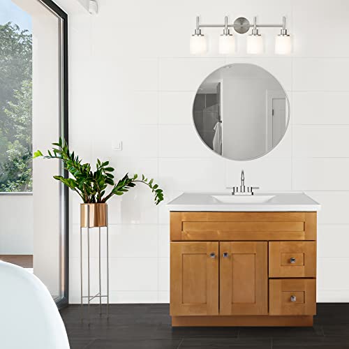Image of Design House 598029 Brookings Shaker 2-Door 2-Drawer Bathroom Vanity with Cultured Marble 4 inch Centerset Solid White Top, Unassembled, 37x22, Modern Birch