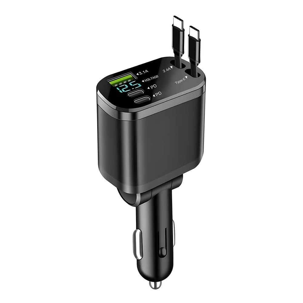 120W Fast Car Charger with 80CM Retractable Type-C & 30-pin Port Cables Charging for 4 Devices – Universal Car Mobile Charger for All Smartphones & Tablets (5 in 1 Car Charger)-image-25