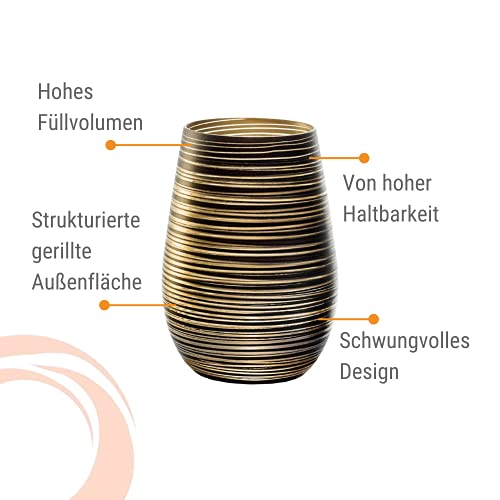 Stölzle Lausitz Wassergläser Twister Schwarz-Gold 6er-Set 465 ml – Allroundgläser für Wasser, Saft & Cocktails – Hochwertige Trinkgläser aus bleifreiem Kristallglas – Spülmaschinengeeignet & stoßfest