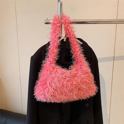 Image of Fluffy Shoulder Hobo Bag Handbag and Purse Women Y2K Fuzzy Soft Plush Underarm Tote Bag