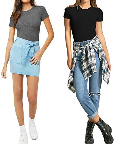 Image of MANGOPOP Women's Round Neck Short Sleeve T Shirts Basic Bodysuits