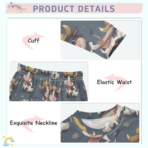 Pajama Sets Long Sleeve Cow Pattern with Hearts Soft Comfy Sleepwear 2 Piece PJS 3-8T4