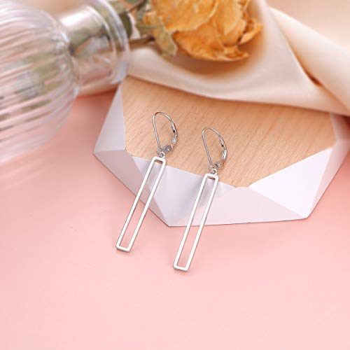 S925 Sterling Silver Vertical Bar Rectangle Dangle Drop Earrings for Women Teen4