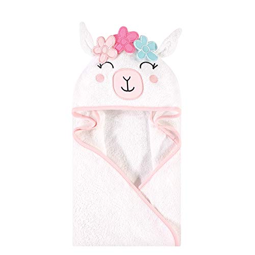 Image of Hudson Baby Unisex Baby Cotton Animal Face Hooded Towel, Flower Llama, One Size