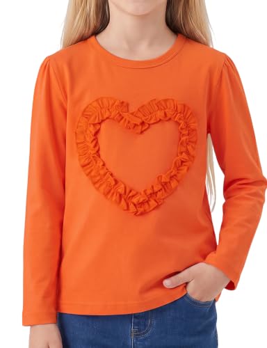 Image of Noomelfish Girls Ruffle Heart T-Shirts Cute Long Sleeve Tee Tops (4-12 Years)
