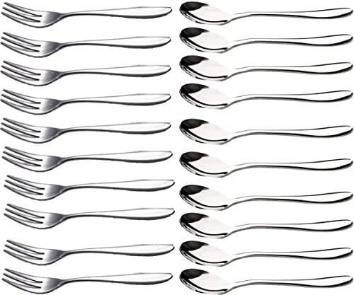 Glitterymall 20pcs Stainless Steel Forks and Spoons Set for Cocktail Tasting Appetizer Cake Fruit Tea Party Dinner Table Kitchen Accessories