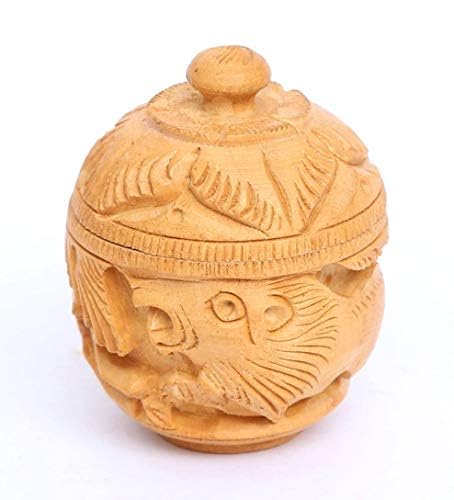 Wooden Handicraft Handmade Home Decor Round Oval Shaped Multipurpose Box, Sindoor Dani (1 X 1 X 2 Inch)