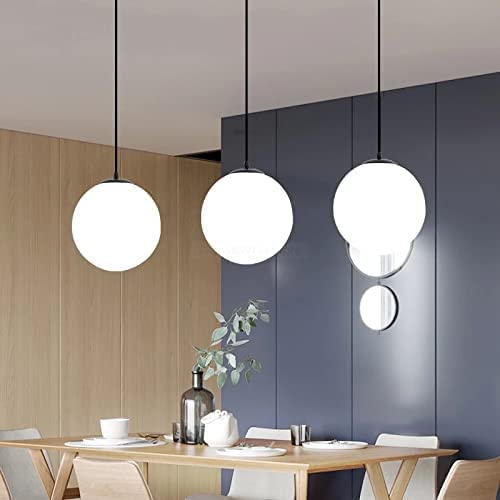 Image of Milky White Glass Globe Hanging Light for Ceiling, 6 Inch Modern Round Ball Pendant Chandelier Lamp for,(Bulb not Included) Pack of 2