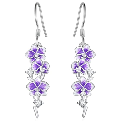 Hibiscus Earrings for Women 925 Sterling Silver Hibiscus Purple Flower Earrings Summer Tropical Hawaiian Jewelry for Women