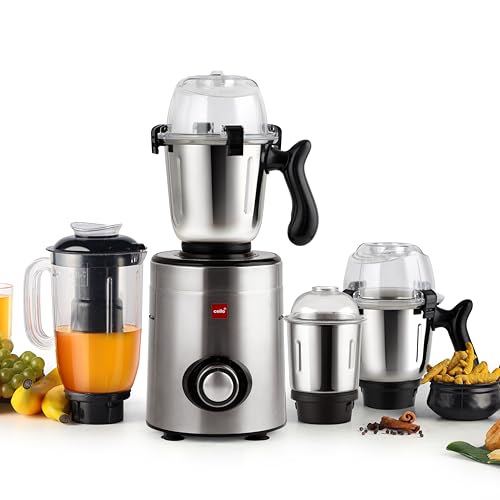 Image of CELLO Steelox Pro 4 Jar Mixer Grinder for Kitchen 1000 Watts | 500ml, 1.2L, 1.5L Steel Jars with 1.5L Juicer Jar, Heavy Duty Powerful Copper Motor | for Grinding Mixing Juicing | 5 Years Warranty
