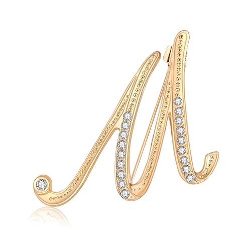 Image of Rhinestone Initial Brooch Pin for Women, Alphabet Gold Letter Brooch A-Z with Crystal, Metal Pin for Hat Bag Dress Suit Accessory for Men