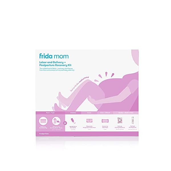 FridaBaby Krankenhausverpackungsset für Arbeit, Entbindung, nach der Geburt | Stillkleid, Socken, Peri-Flasche, Einwegunterwäsche, (15-teiliges Geschenkset)