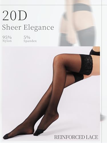 Thigh High Stockings for Women, Reinforced Lace Top Tights with Anti-Slip Silicone, Sexy Sheer Nylon Lingerie3