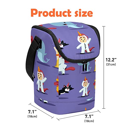 Bolsa de almuerzo morada con unicornio y cremallera para oficina 5