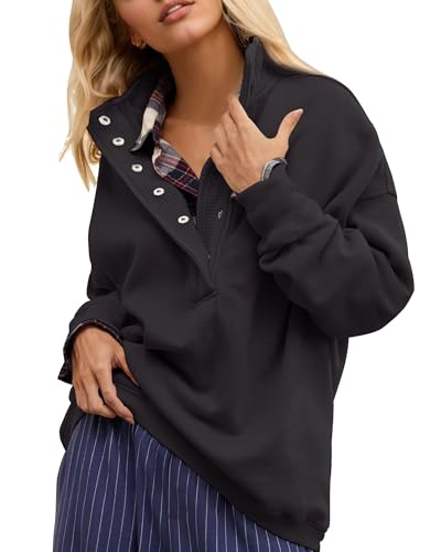 Image of Gacaky Sweatshirt for Women Oversized Casual Long Sleeve Button Henley Neck Pullover Tops Fashion Outfits Clothes