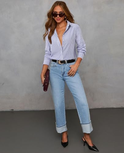 Image of siliteelon Button Down Shirts for Women Oxford Shirt Long Sleeve Classic Wrinkle Free Business Dress Shirts Work Office