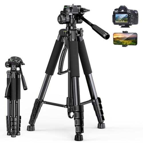 UBeesize 67” Camera Tripod with Travel Bag, Cell Phone Tripod with Bluetooth Remote and Phone Holder, Compatible with All Cameras, Cell Phones, Projector, Webcam, Spotting Scopes