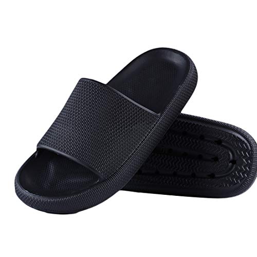 Menore Slippers for Women and Men Quick Drying, EVA Open Toe Soft Slippers, Non-Slip Soft Shower Spa Bath Pool Gym House Sandals for Indoor & Outdoor Black