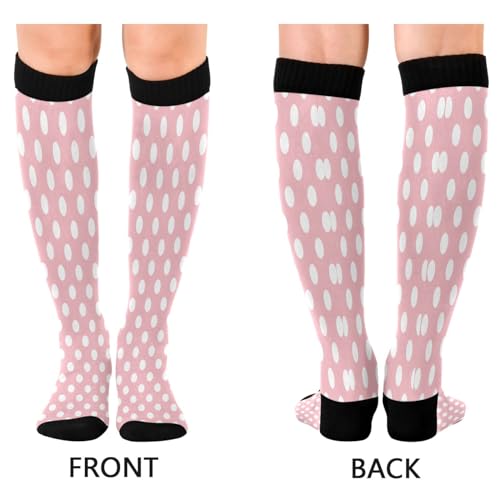 Compression Socks for Men and Women Polka Dot Pink White Knee High Socks Support Geometric for Athletic Sport Running Hiking Fitness2