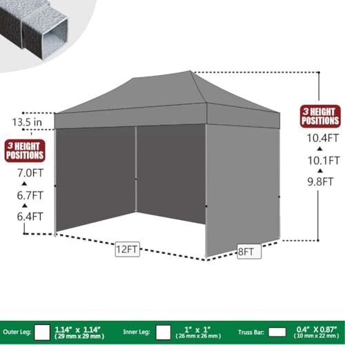 Image of Eurmax USA 8x12 Pop Up Canopy Tent,Commercial Tent with Patented No-Tip Rolling Bag,4 Zippered Removable Walls,UV & Water Resistant Canopy Top,Heavy Duty Outdoor Gazebo,Instant Shelter(Logo Red)