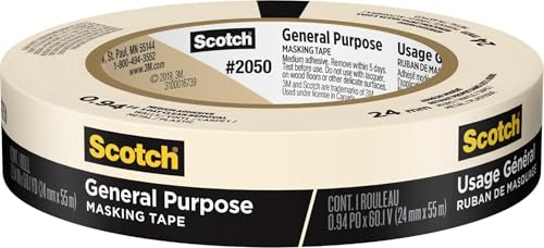 Scotch General Purpose Masking Tape, 1 Inch Wide, 1 Roll, 2050
