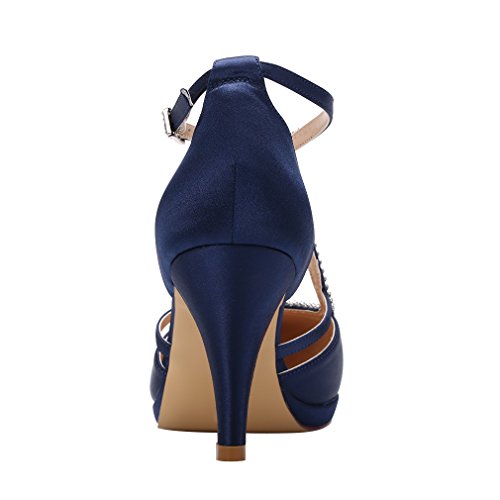 ERIJUNOR Women Comfort Low Heel Closed-Toe Ankle Strap Platform Satin Bridal Wedding Shoes4