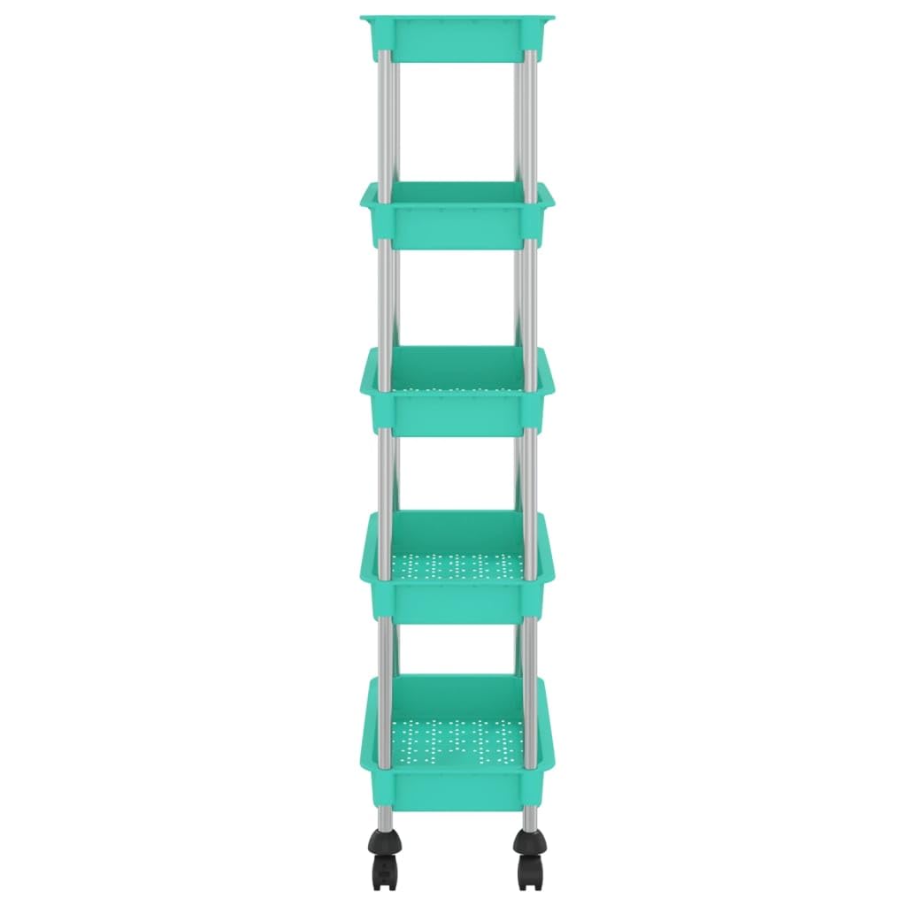 Küchenwagen 5 Etagen Türkis 42x29x128 cm Eisen ABS Allzweckwagen Organizer mit 4 Rollen und herausnehmbaren Körben für Küche Bad Büro Haushalt