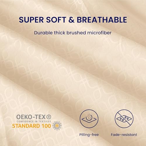 Image of SLEEP ZONE 3 Pieces Sheet & Pillowcase Sets, Luxury Embossed Sheets Set for Kids, Deep Pocket 16 inch,Super Soft, Wrinkle Free, Fade Resistant, Easy Care (Beige-Four Leaf Clove, Twin)