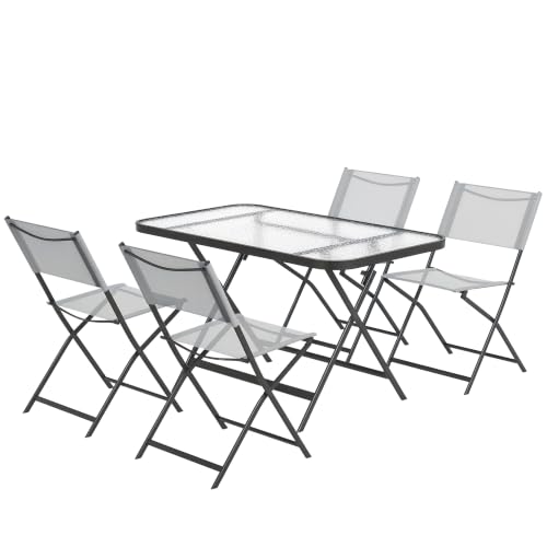 Outsunny Ensemble de Jardin 5 pièces pilables 4 chaises 1 Table Gris