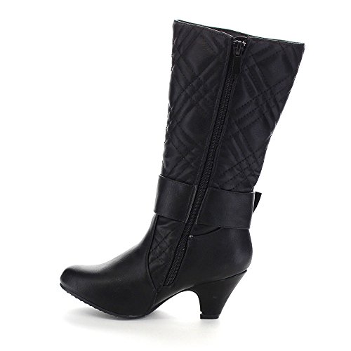 Lucky Top Cookie-1K Children Girl's Quilted Buckle Mid Heel Knee High Riding Boots4