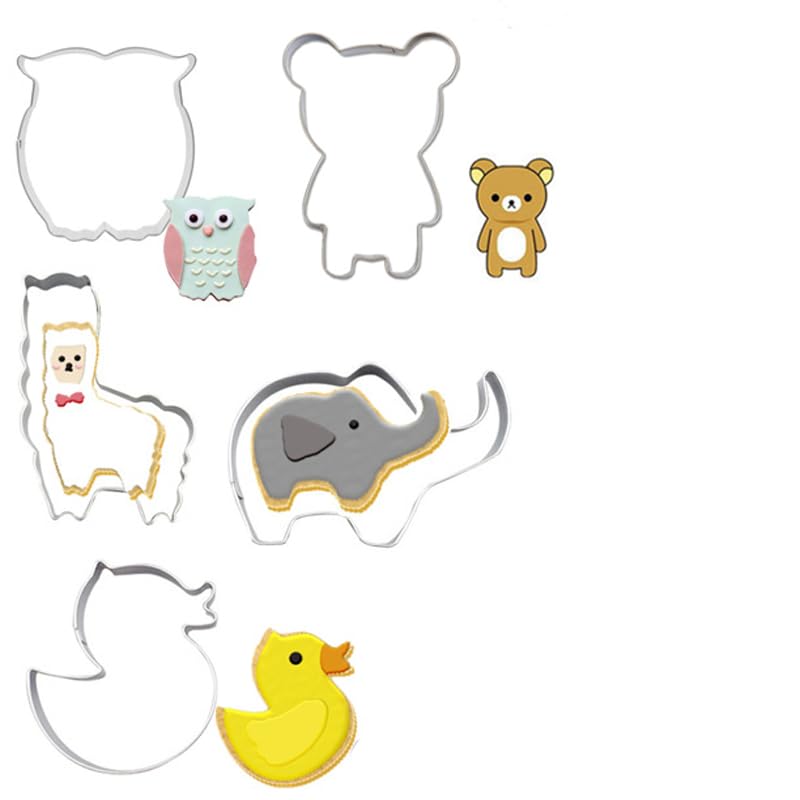 Lilalemon 5Pcs Animals Cookie Cutters Stainless Steel Sandwich Cutters Shapes Baking Set Cute Animal Biscuit Cutters for Children Birthday Party Easter DIY Cake Decoration