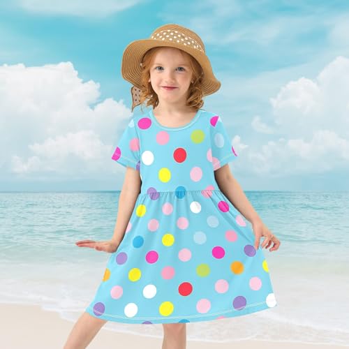 Girls' Short-Sleeve Dress Polka Dot Blue Summer A-Line Swing Cute Sundress 2-8 Years4