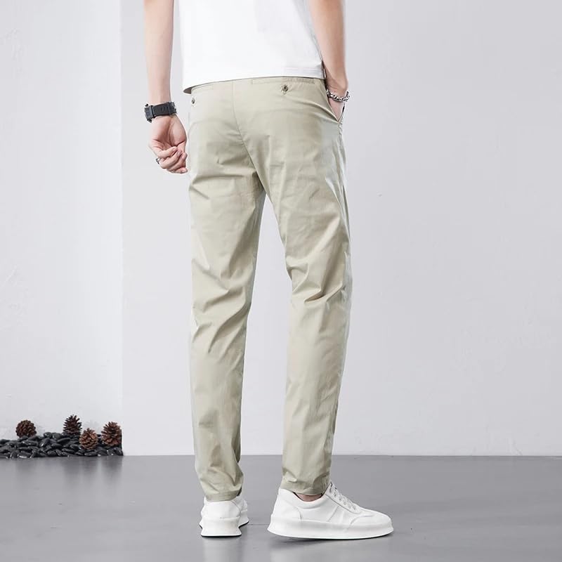 Summer Cotton Casual Pants Men Thin Straight Fit Solid Color Trousers Male4