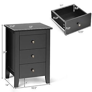 Safeplus Nightstand, Side Table with 3 Drawers, Bedroom Side Storage Cabinet Wooden End Table Accent Table Solid Wood Legs (Black, 2 Pics) Safeplus Nightstand Side Table with 3 Drawers Bedroom Side Storage Cabinet Wooden End Table Accent Table Solid Wood Legs Black 2 Pics