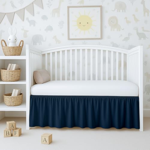 Image of Cottington Lane Navy Blue Crib Skirt Dust Ruffle 14 inch Drop, Fits 28 inch x 52 inch
