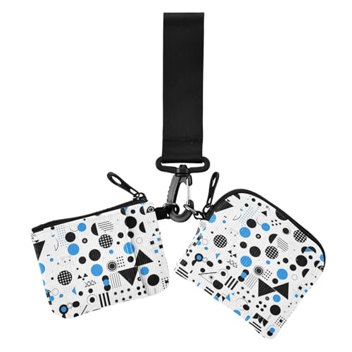 Blue and Black Geometric Shapes Minimalistic Modern Women's Change Wallet Card Cases Minimalist Credit Card Wallet Organizer with Zipper Coin Pocket for Daily Use 2 Packs