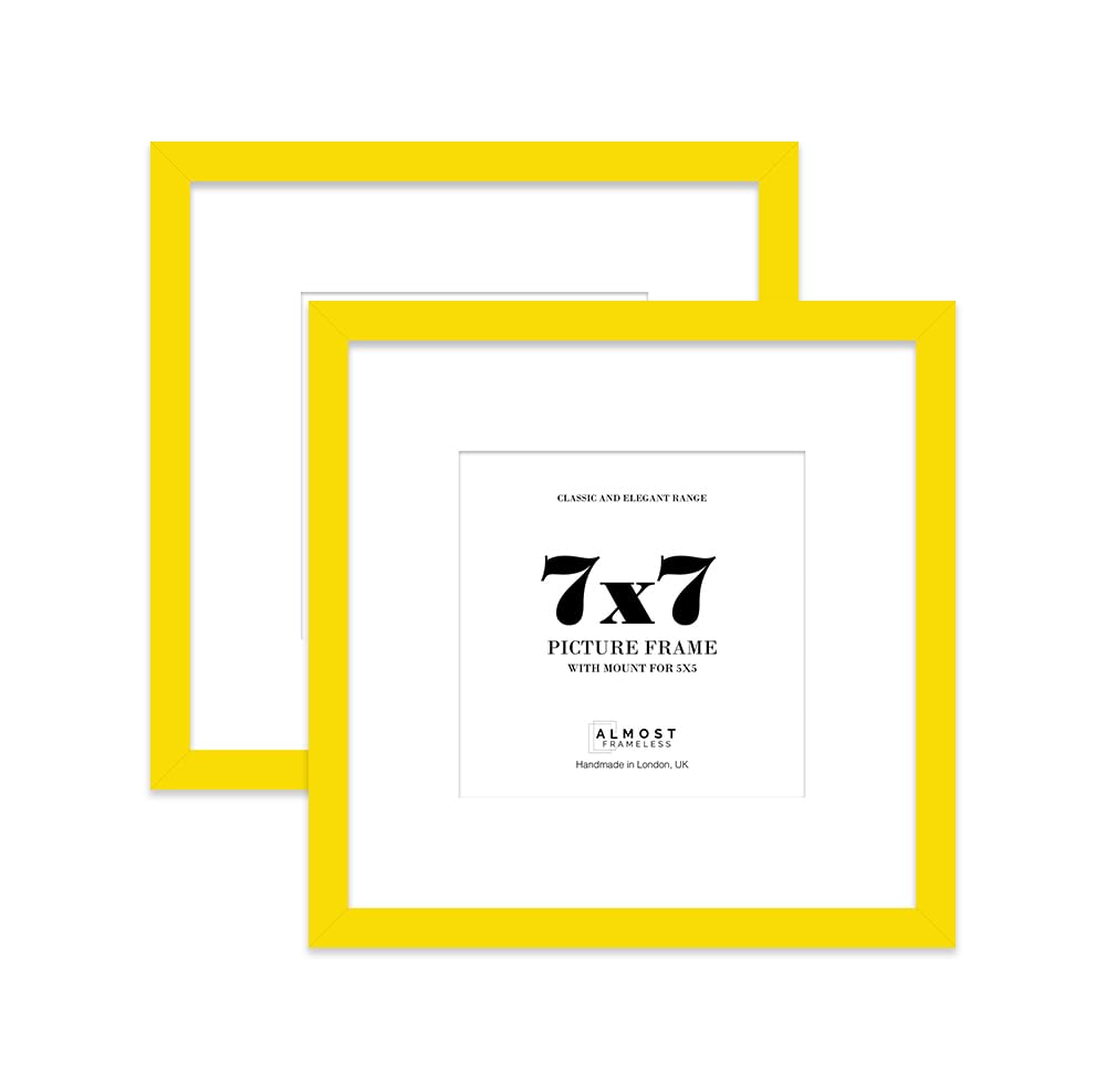 7x7 Yellow Picture Frame with Mount for 5x5 Photos, Prints - Modern Square Wall Frame, Set of 2