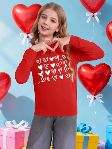 Image of Girls Valentine Shirts for Kids Valentines Heart Graphic Tshirts Casual Long Sleeve Shirts Love Heart Tee