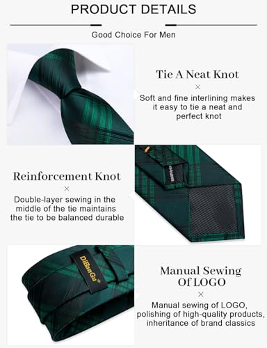 Image of DiBanGu Plaid Ties for Men Silk Checkered Necktie and Pocket Square Cufflinks Tie Clip Set with Gift Box for Wedding Business