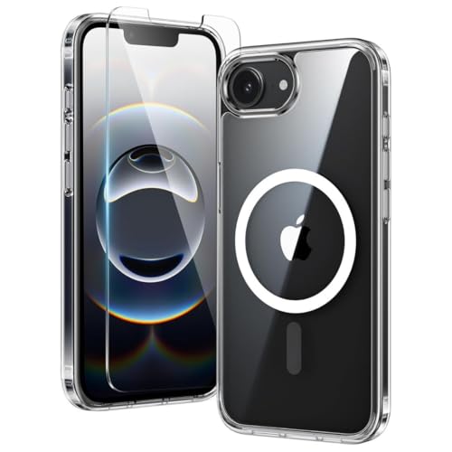 Image of Back Cover Case + Screen Protector for Apple iPhone 16e | Mag-Safe Compatible | Transparent Mobile Phone Back Cover Case for i Phone 16e | i Phone 16 e TPU Transparent Back Case Cover