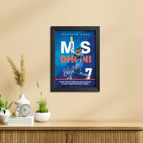 Image of TenorArts MS Dhoni Poster with Quotes Indian Legend Cricket Player Photo Frame Painting with Matt Finish Black Textures (12 inches x 9inches)