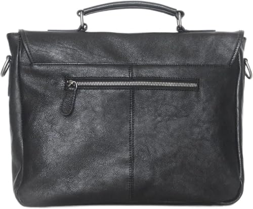 Black Genuine Leather Briefcase for Men, Laptop Office Messenger Bag, Business Portfolio Shoulder Bag