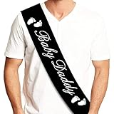 Baby Daddy Funny Baby Shower Sash For Daddy To Be, (Black w/White Lettering) Baby Shower Party Decorations Gifts Supplies Dad To Be Baby Gender Reveal Ideas New Father Favors