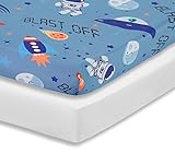 EVERYDAY KIDS 2 Pack Fitted Boys Crib Sheet, 100% Soft Microfiber, Breathable and Hypoallergenic Baby Sheet, Fits Standard Size Crib Mattress 28in x 52in, Nursery Sheet - Space/White