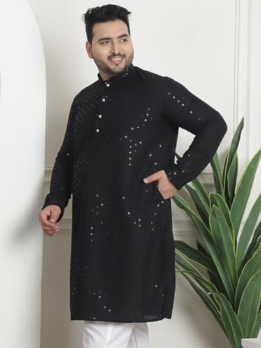 Image of SOJANYA Plus(Since 1958) Men's Cotton Relaxed Fit Straight Radiant Elegance Sequinned Kurta for Navratri, Garba & Puja