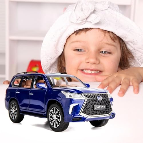 Image of Invite Enterprise Alloy Metal Pull Back Die-Cast Car 1:24 Big Lexus Lx570 Diecast Metal Pullback Toy Car With Openable Doors, Light Music Boys Gifts Toys For Kids(1:24 Lx570 - Blue)