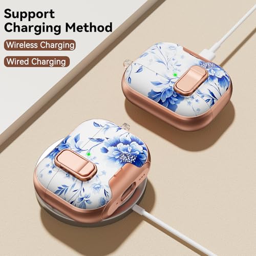 Image of for AirPod Pro 3 Case 2025, with Safty Lock & Phone Stand for Floral AirPod Pro 3 Generation Case Cover for Women Girly, iPod Pro 3 Cases with Keychain & Cleaner Kit -Blue +White Porcelain