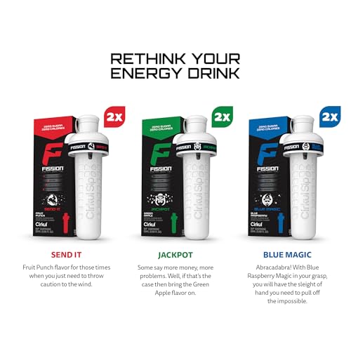 Cirkul Fission Caffeine Flavor Water Variety Pack, Makes 36 Drinks, No Sugar, Zero Calorie Drink Mix, (2 Send It, 2 Jackpot, 2 Blue Magic)