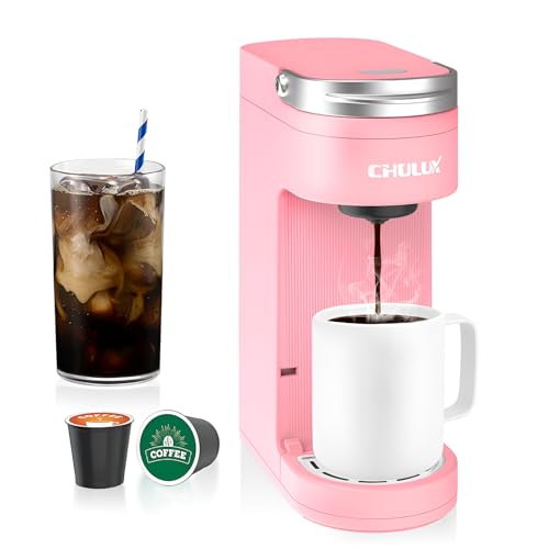 Image of CHULUX Slim Single Serve Coffee Maker for K Pods, One Cup Coffee Maker Fits 7.3" Travel Mugs, Coffee Machine with 6 to 12oz Brew Sizes, Salmon Pink