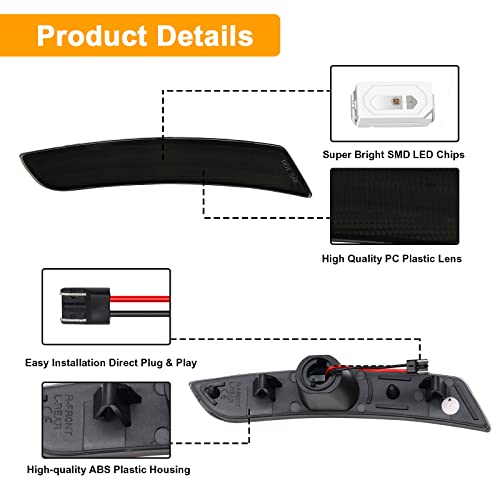 Aexploer Led Side Marker Lights Kits Compatible With Camaro 2016-2023, Smoked Lens Front Amber&Rear Red Bumper Side Marker Lamp Turn Signal Light Assembly Replacement 4Pcs #TOP6